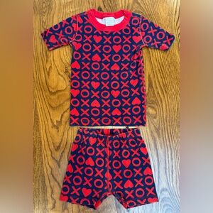 Hanna Anderson Short John Pajama Set. Size 6-7/ 120cm. XOXO red and blue.